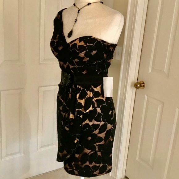 NWT Inspire Me One Shoulder Lace Dress With Ruffled Front and Belt - Picture 3 of 8